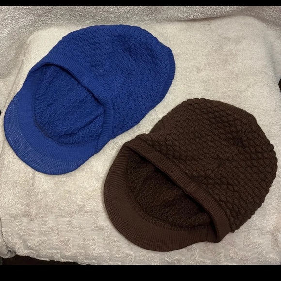 BLUE & Brown Cotton Rasta Slouchy  Long Knot Beanie Visor. - Picture 2 of 8